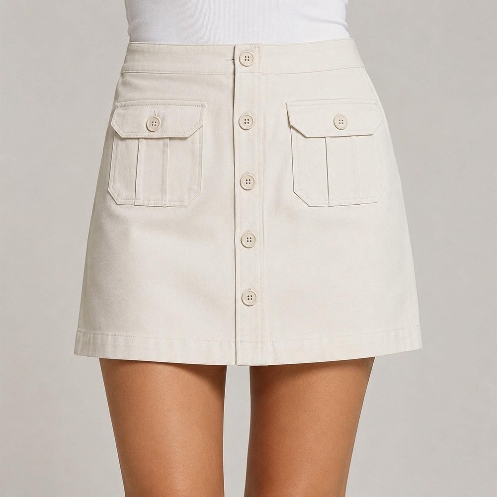 NWT Vintage 03 GAP Mini Skirt Cream Utility A-Line Y2K Button Front Cotton 6 BTC